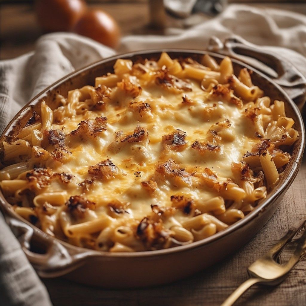 Creamy French Onion Chicken Pasta Bake